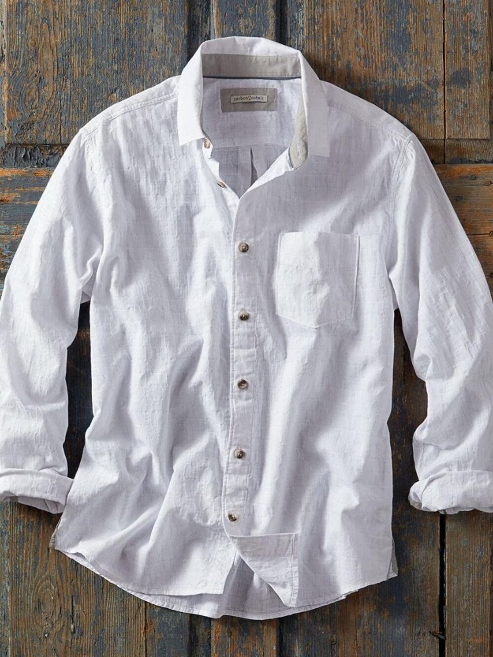 Carbon2Cobalt Men's Lightweight Textured Long-Sleeve Shirt - White Size M